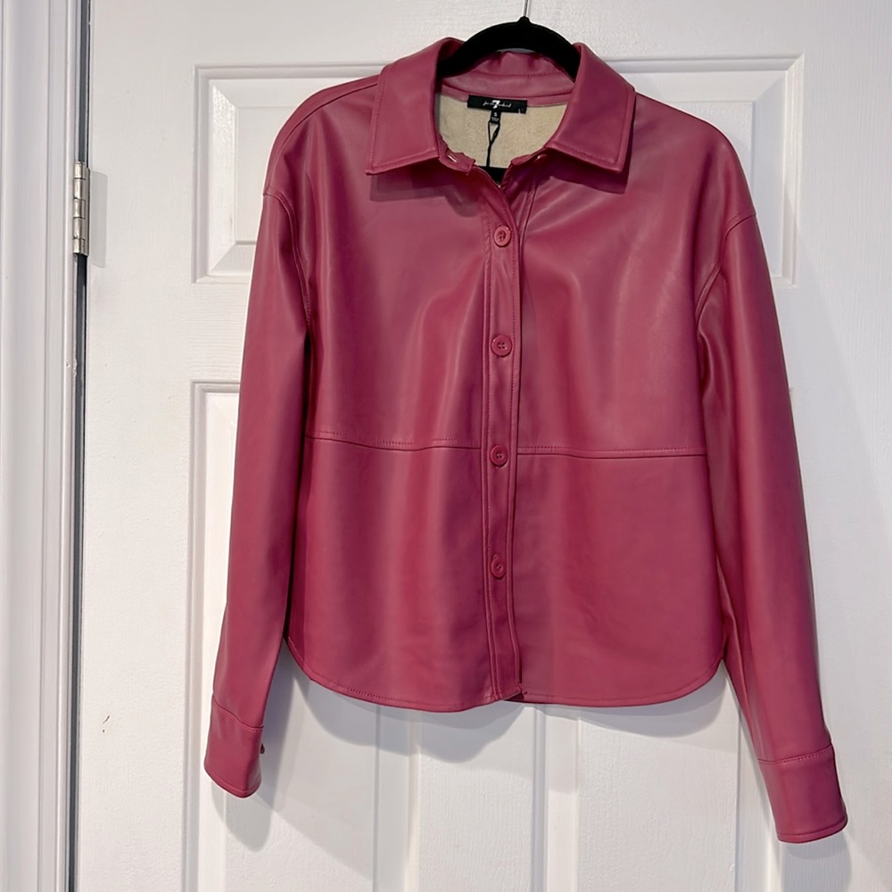 7 for all mankind, faux leather shirt jacket, Pink, size small.  NWT